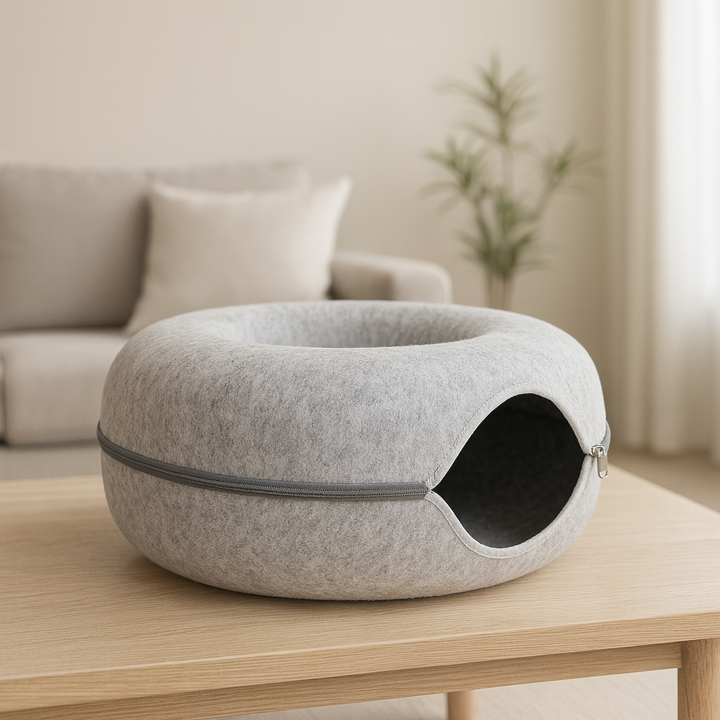 StayPurr Hideaway Tunnel Bed in Light Gray