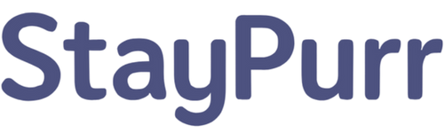 Logo of 'StayPurr' in blue text on transparent background