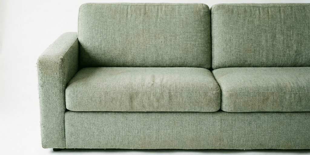 Green old couch on a white background